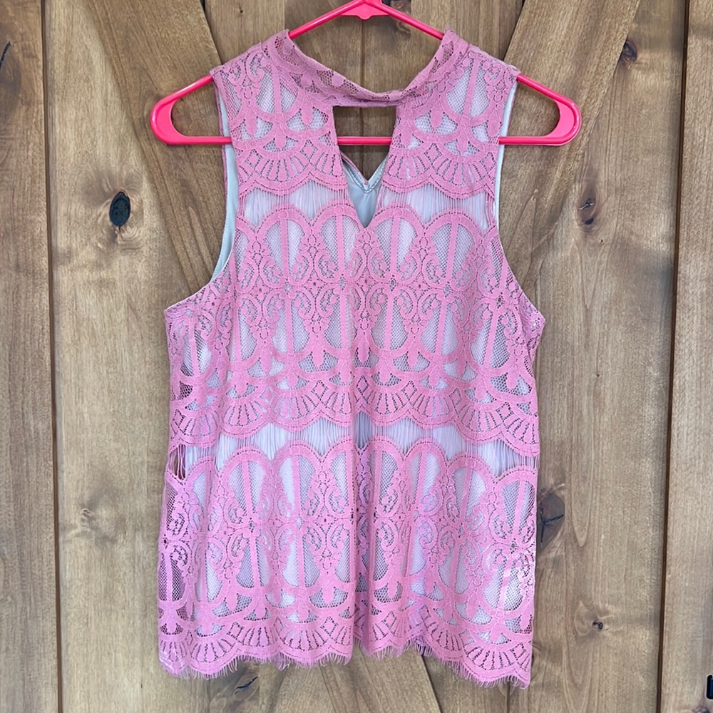 Blush and Beige lace tank top with choker neck